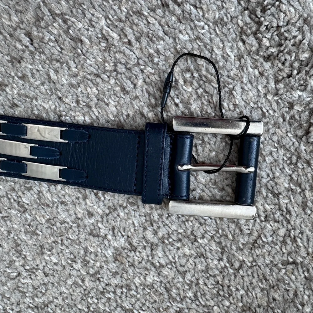 Vintage Escada Black Leather Mirrored Belt Size 42 Rockstar West Germany Made